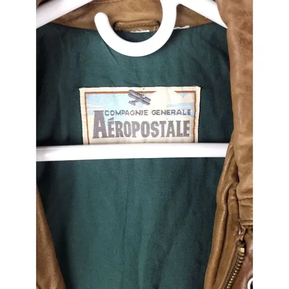 VTG Leather Bomber Aeropostale Compagnie Generale Jacket Men's 42 Brown Military